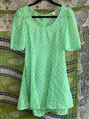 farm rio green bright yard mini dress Green 3d Flower Leather Mini Dress